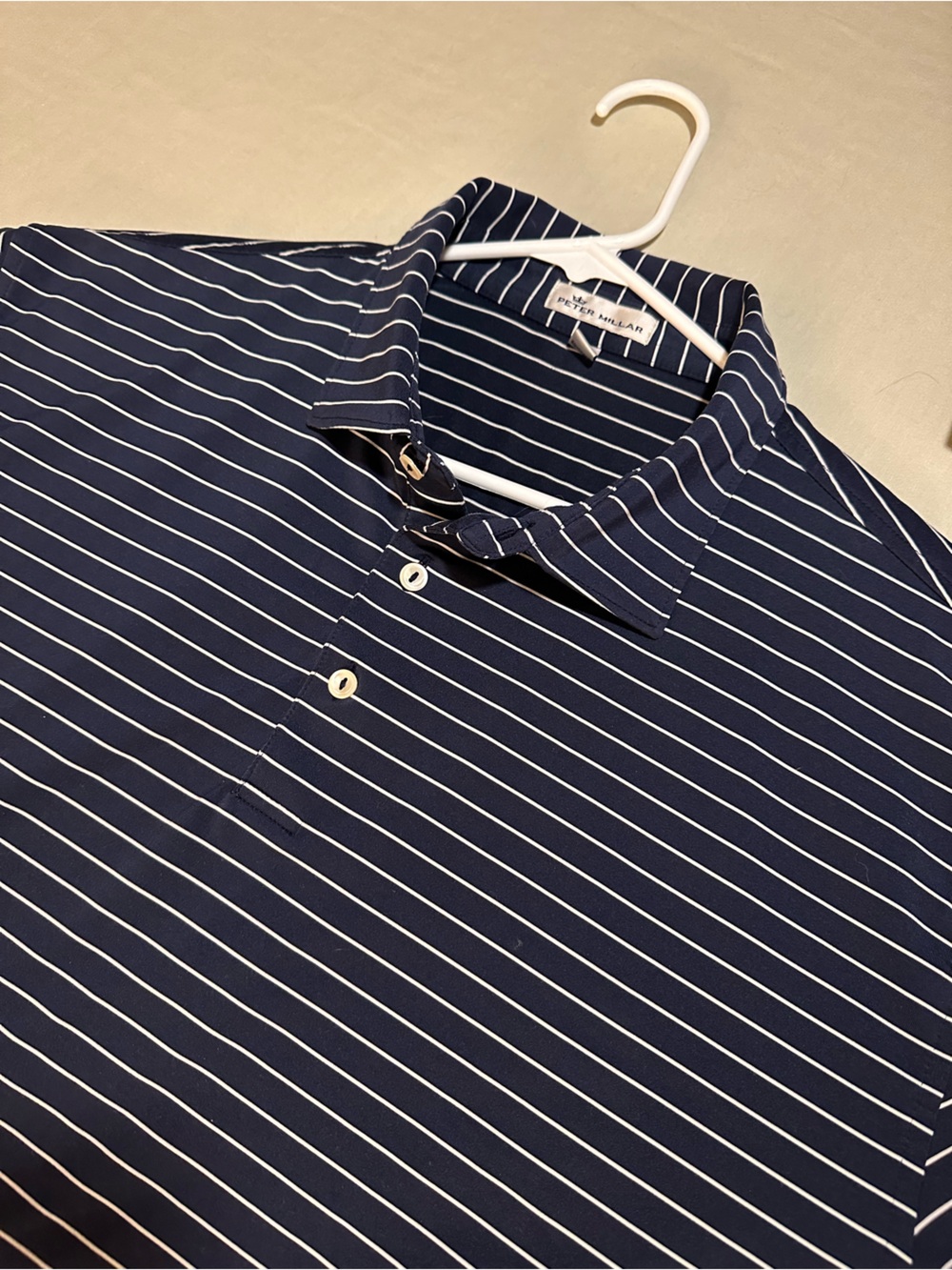 Peter Millar Navy and White Striped Performance Polo